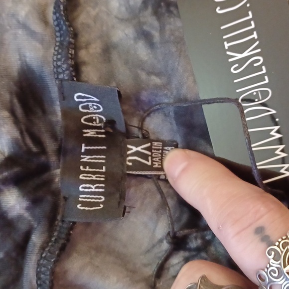 DOLLSKILL 2X CURRENT MOOD TYE DYED FOLD OVER LONG BELL BOTTOM PULL ON PANTS BLUE - Picture 5 of 11